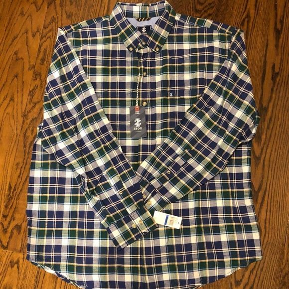 IZOD Men’s Blue Green Plaid Long Sleeve Button Down Shirt Sz XL - Picture 5 of 6